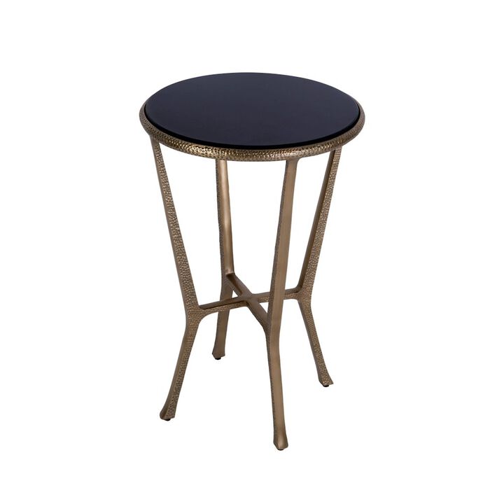 Butler Specialty Ivy 15.5 in. W Round Metal & Granite Side Table, Black, Antique Gold