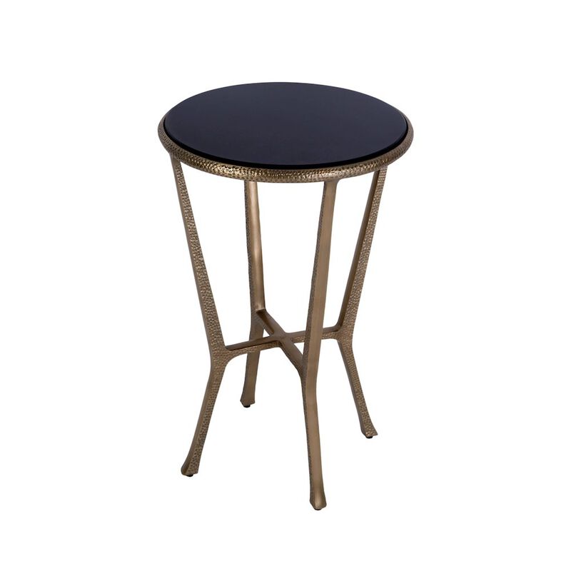 Butler Specialty Ivy 15.5 in. W Round Metal & Granite Side Table, Black, Antique Gold image number 0