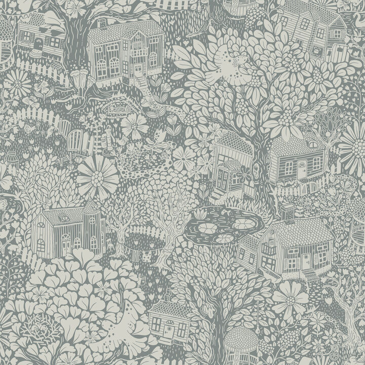 Bygga Bo Blue Woodland Village Wallpaper (Set of 2)