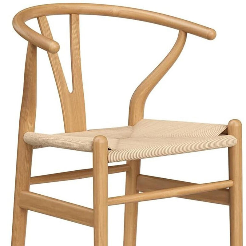 HomeRoots 27" Beige and Natural Solid Wood Counter Height Bar Chair image number 2