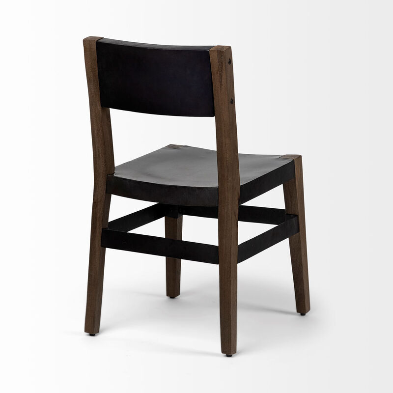 Metal and Wood Open Back Dining Chair, Industrial Style Side Chair for Kitchen