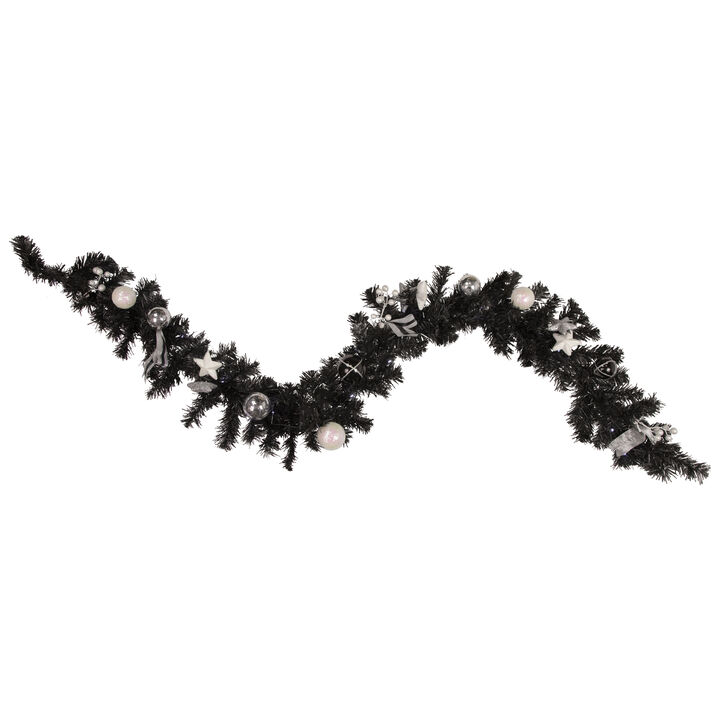 6' x 10" Pre-Lit Decorated Black Pine Artificial Christmas Garland  Cool White LED Lights