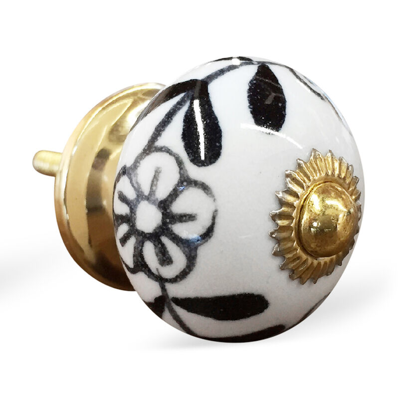 HomeRoots Set of Eight Blue And White Ceramic And Metal Drawer Pull Knobs image number 2
