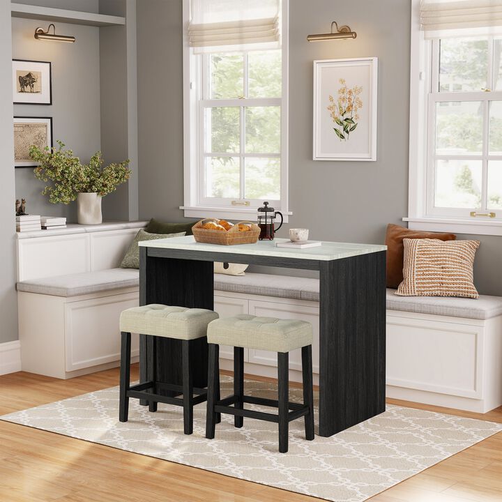 3-Piece Bar Table and Chairs Set Tall Dining Table with Upholstered Bar Stool for Living Room Kitchen