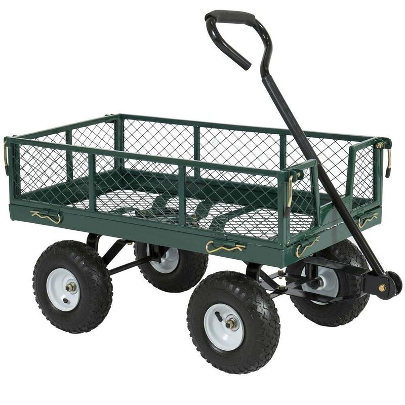 Hivvago Heavy Duty Green Steel Garden Utility Cart Wagon with Removable Sides