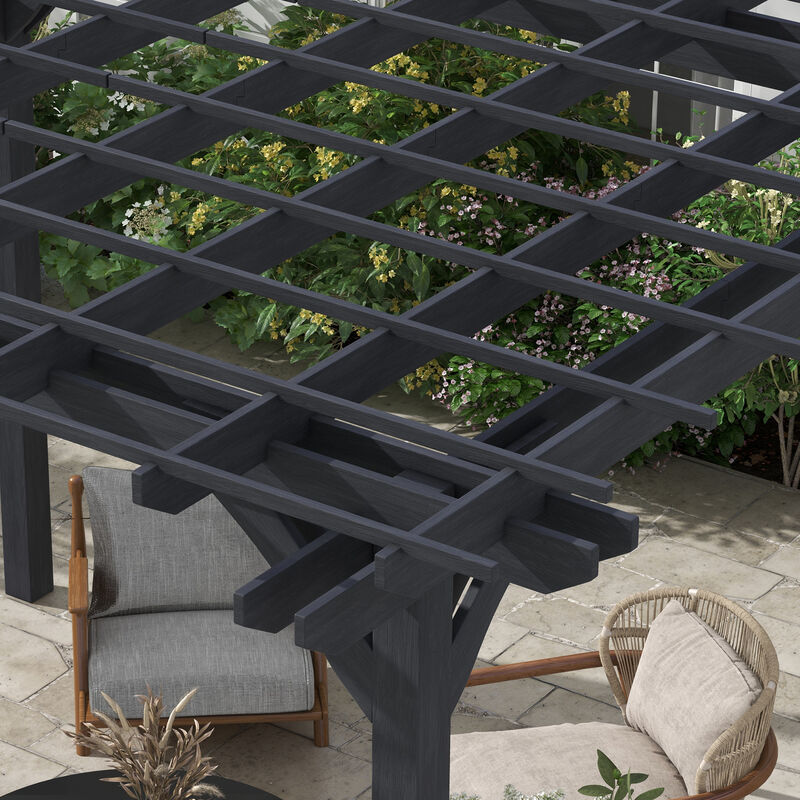 Outsunny 12' x 10' Outdoor Pergola, Wood Gazebo Grape Trellis with Stable Structure for Climbing Plant Support, Garden, Patio, Backyard, Deck, Gray