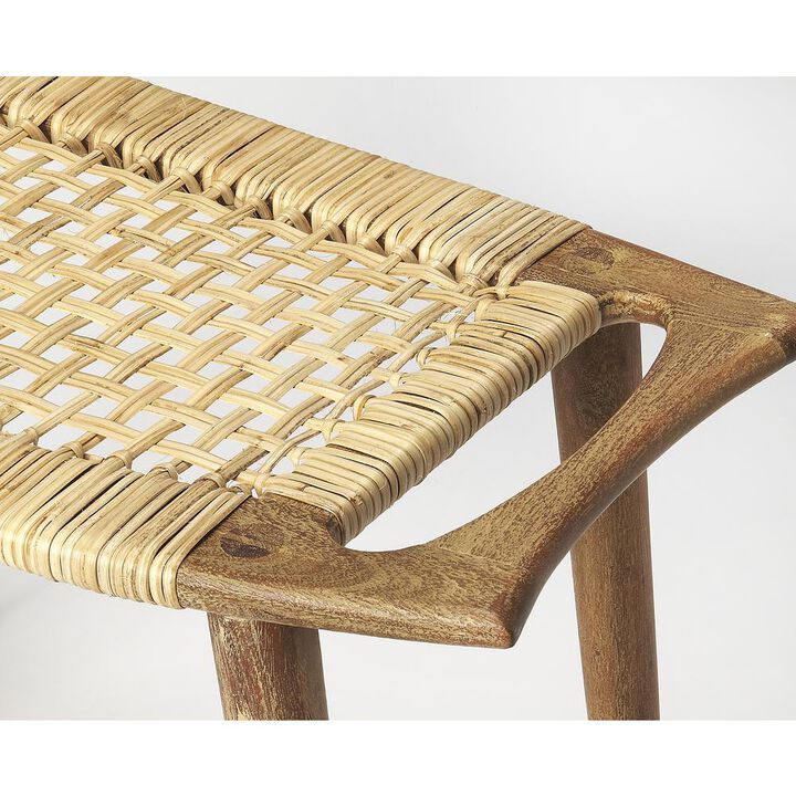 Butler Specialty Tristan Natural Wood & Rattan Stool, Light Brown