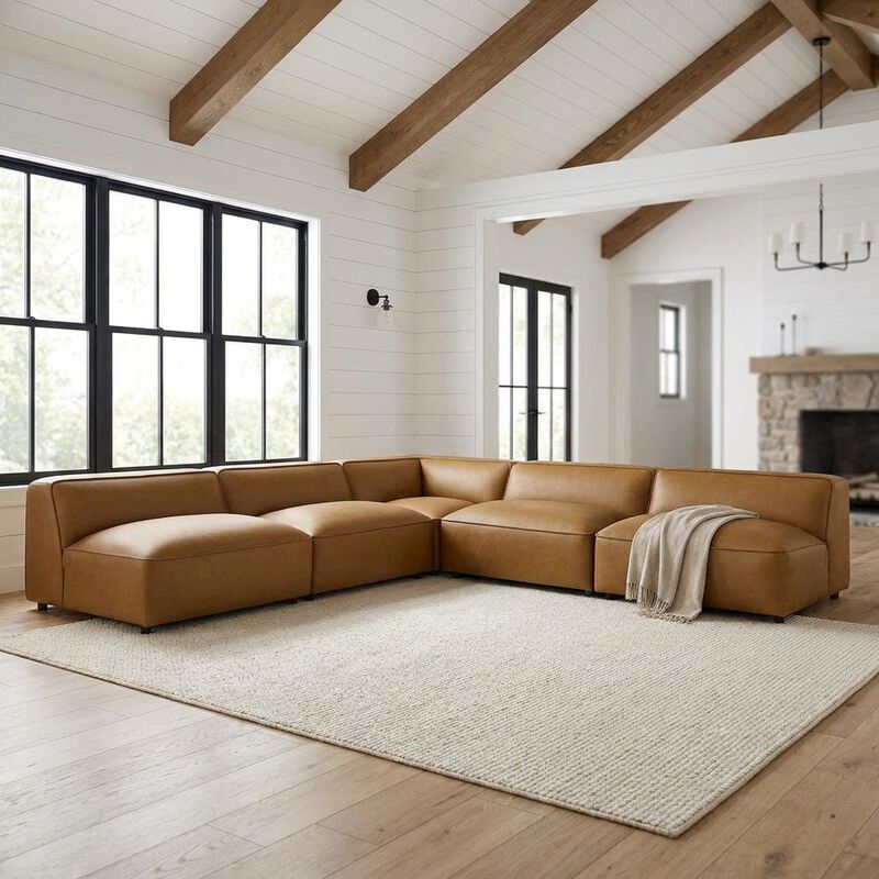 Vegan Leather Modular L-Shaped Sectional Couch for Living Room, Camel, 5 Pc image number 3