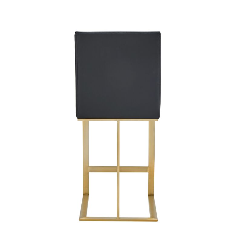 Cid Anki Counter Stool Chair, Dark Gray Faux Leather, Brass Stainless Steel - Benzara image number 3