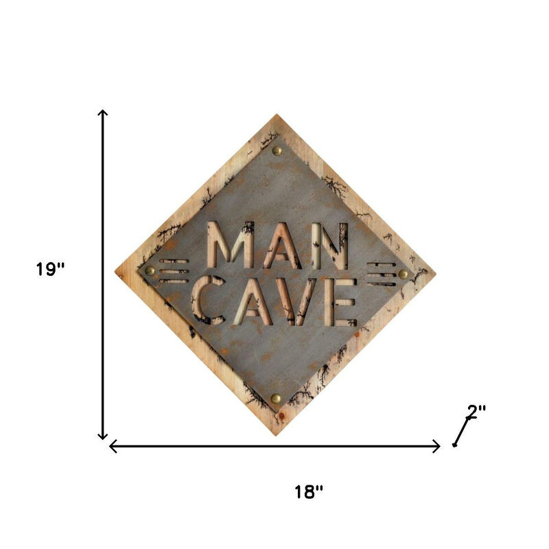 HomeRoots 19" X 18" Gray And Natural Man Cave Metal And Wood Wall Decor image number 5