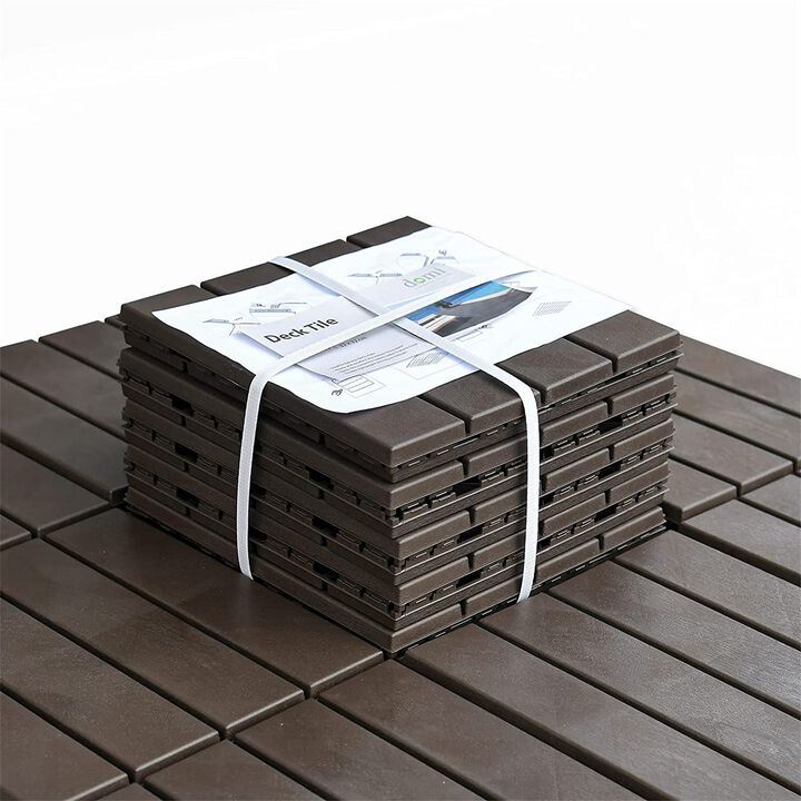 CLIHOME 12"x12" Square Composite Decking Tiles,Outdoor Patio Four Slat Plastic Interlocking Deck Tiles(Pack of 27)