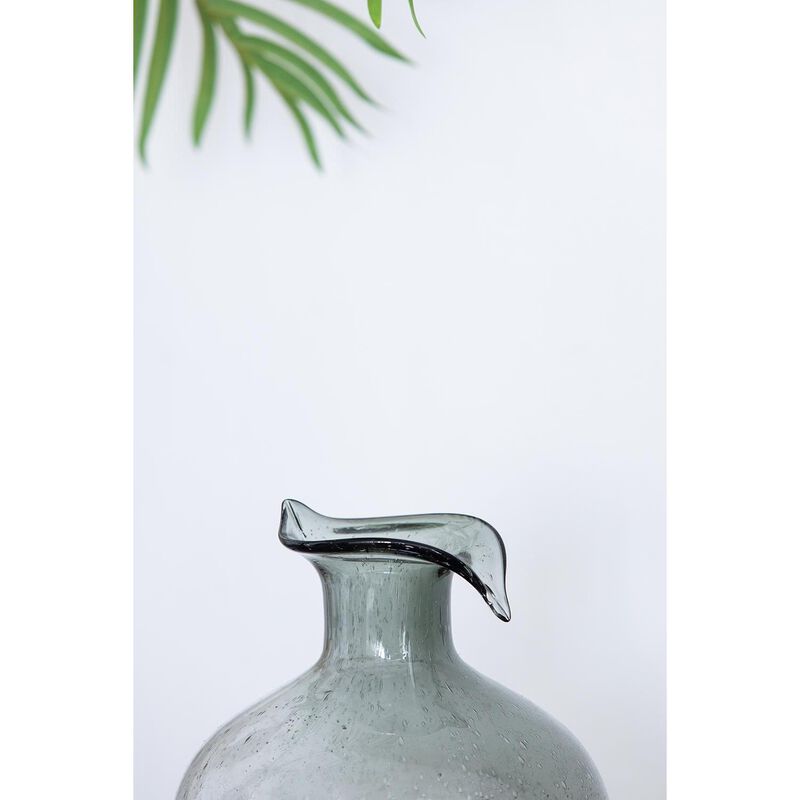 HomeRoots 9" Light Gray Bubble Glass Round Table Vase image number 2