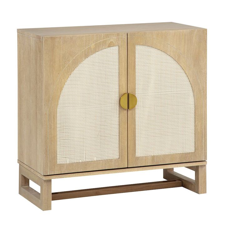 31" Wide 2-Door Accent Cabinet Natural Oak Wood Finish Boho Modern Sideboard
