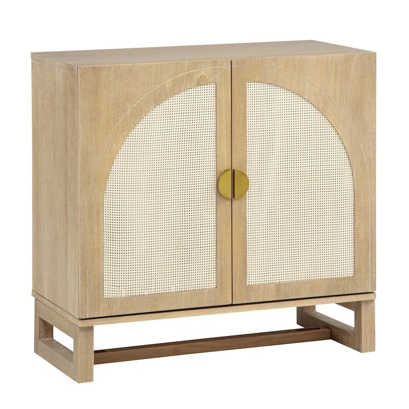 31" Wide 2-Door Accent Cabinet Natural Oak Wood Finish Boho Modern Sideboard image number 0