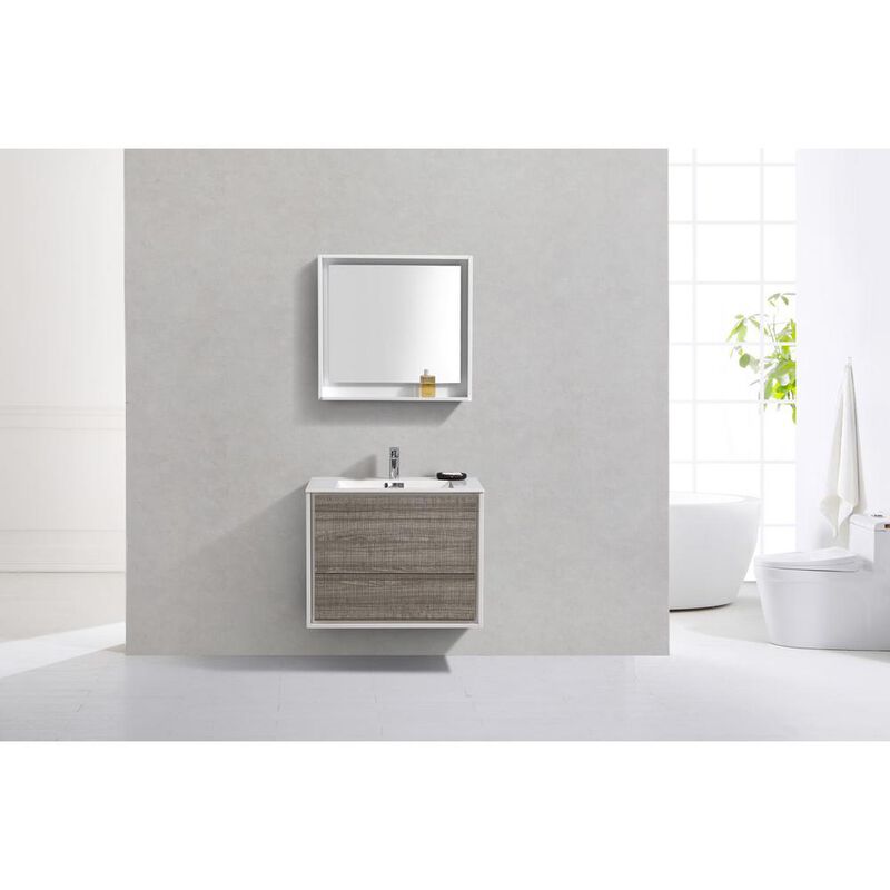Kubebath DeLusso 30  Ash Gray Wall Mount Modern Bathroom Vanity