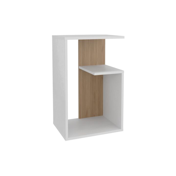 Stebbins Side Table, 2 Shelves, White Washed Oak / Natural Oak