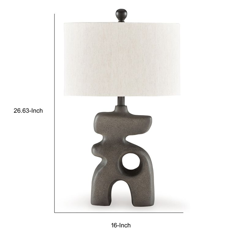 Nacy 27 Inch Table Lamp, White Oval Fabric Shade, Black Artisan Style Base - Benzara