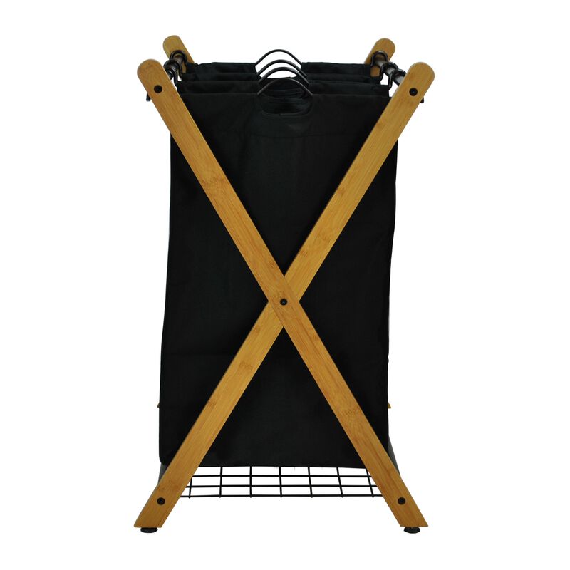 Oceanstar X-Frame Bamboo 3-Bag Laundry Sorter, Black