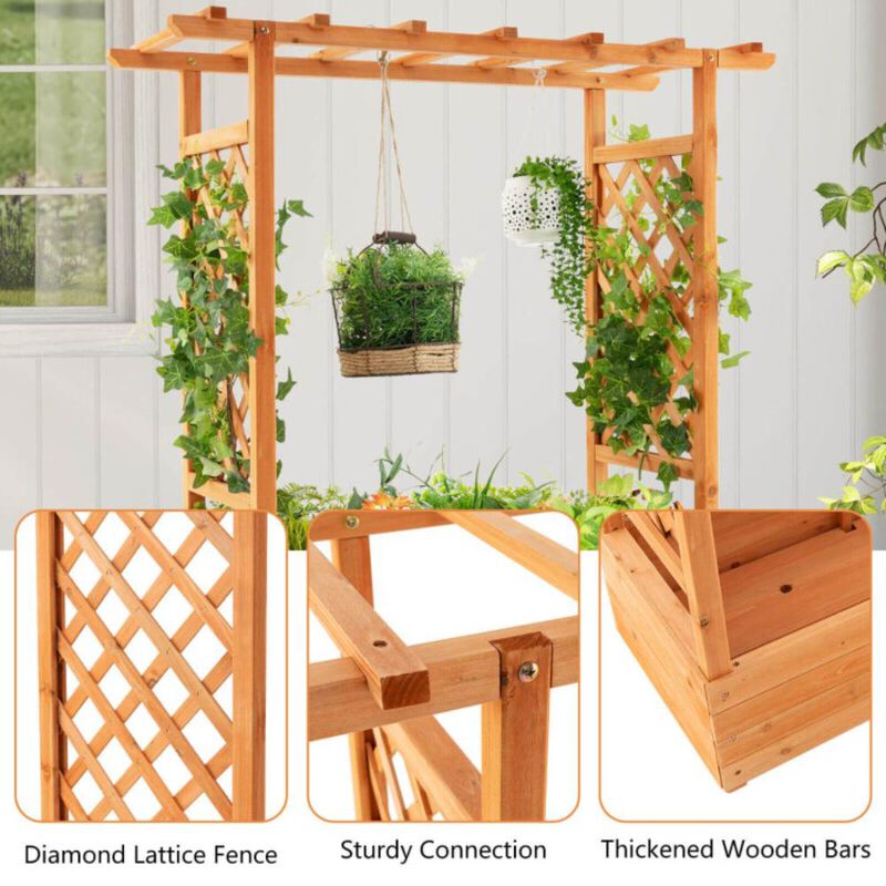 Hivvago Raised Garden Bed with Trellis or Climbing Plant and Pot Hanging