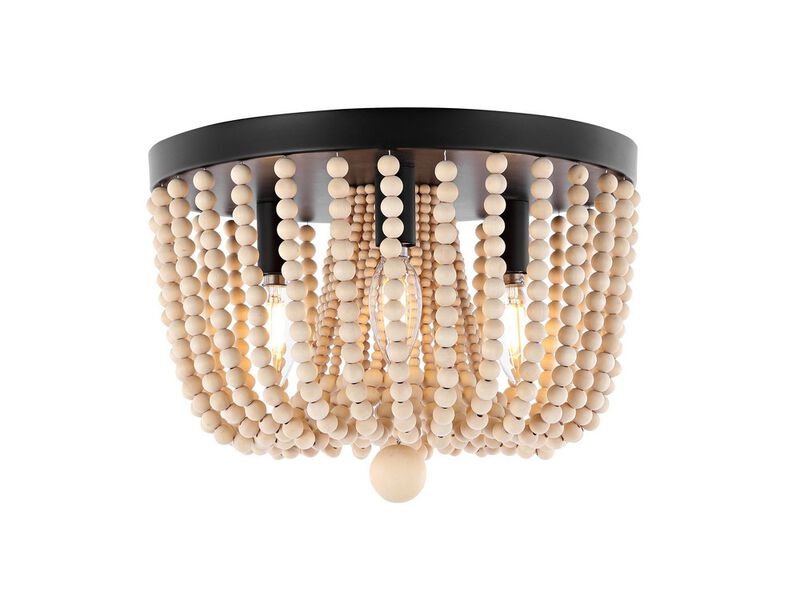Eivissa 3-Light Coastal Farmhouse Iron/Wood Bead LED Flush Mount