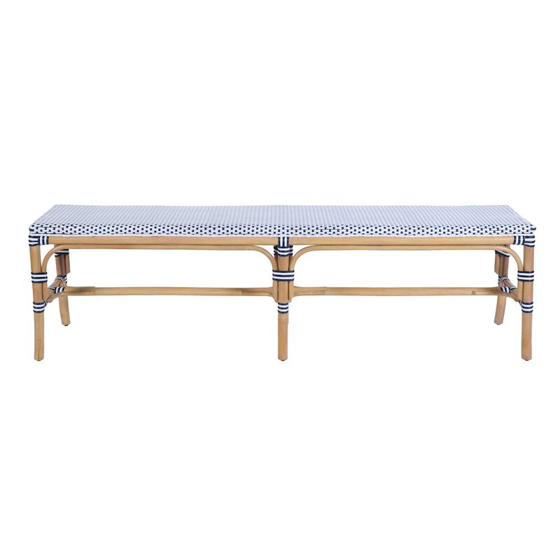 Butler Specialty Laguna 66.5 in. W Rectangular Rattan Backless Accent Bench, White and Navy image number 3