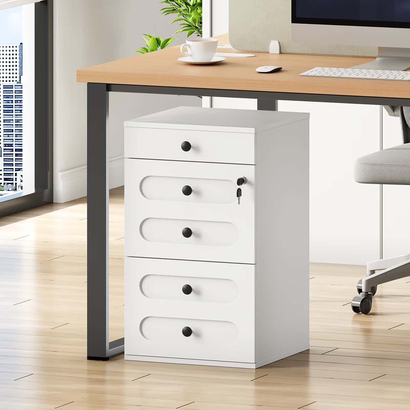 Farmhouse Rolling File Cabinet with Lock and 3 Storage Drawers-White image number 1