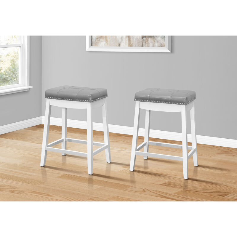 Monarch Specialties Bar Stool, Set Of 2, Counter Height, Saddle Seat, Kitchen, Wood, Pu Leather Look, Transitional