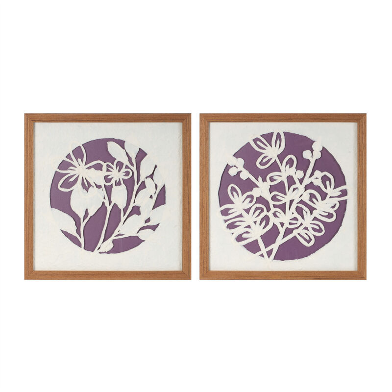 HomeRoots Set Of Two Purple And White Floral Brown Framed Wall Art image number 0