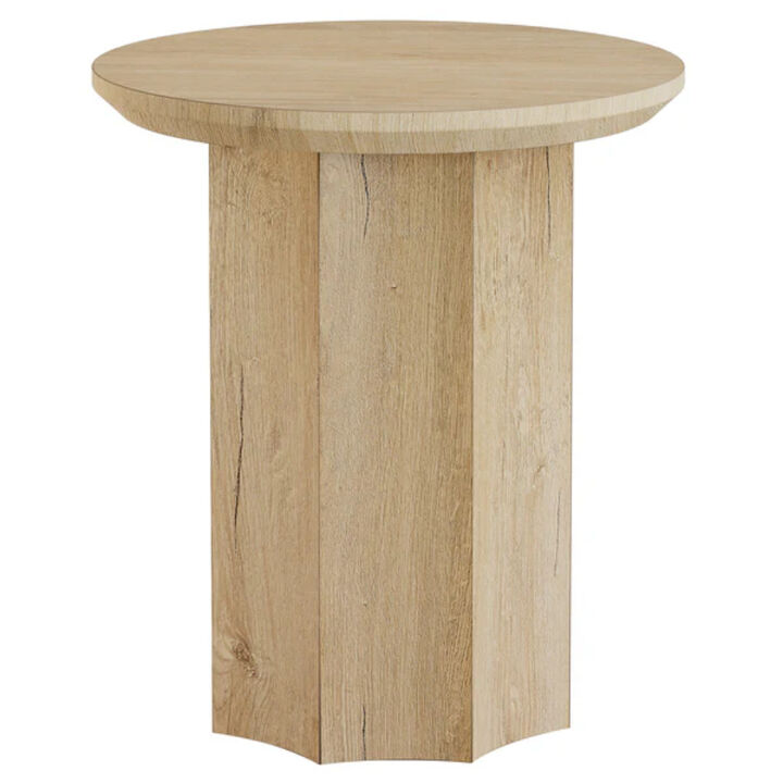 Wooden Round End Table, Pedestal Side Table with Octagonal Base-Light Brown