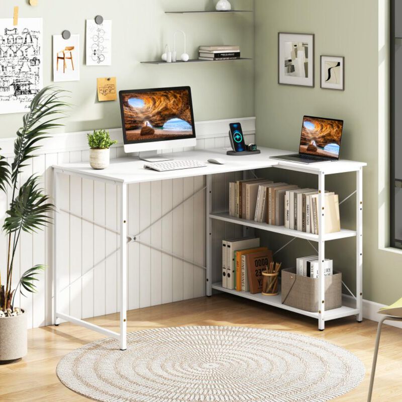 Hivvago L-shaped 47 Inch Reversible Corner Desk with Adjustable Storage Shelves