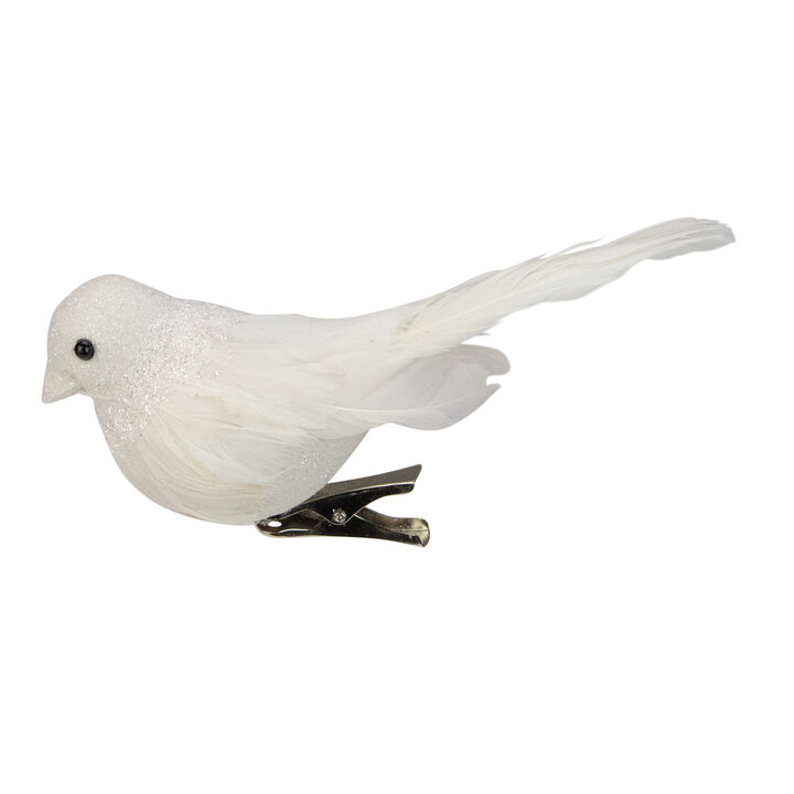 5" Sparkly White Bird Clip-On Christmas Ornament