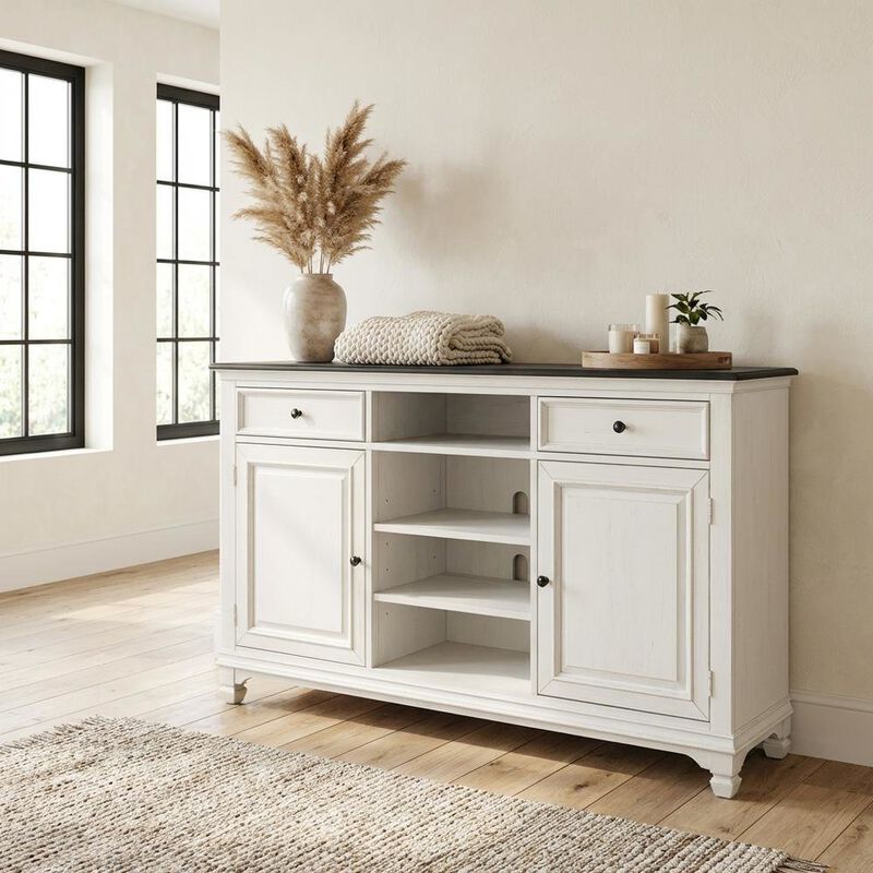 Liberty Furniture White Wirebrushed Highboy TV Console with Charcoal Top in Cottage Style image number 2