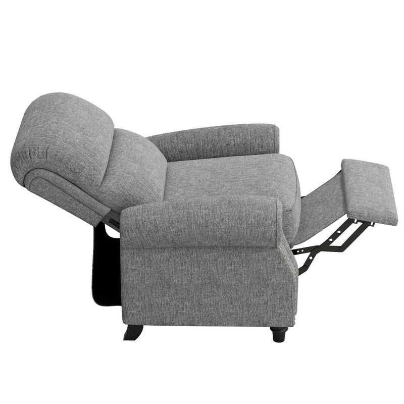 ProLounger Bustle-Back Pushback Recliner with Nailheads in Grey Chenille