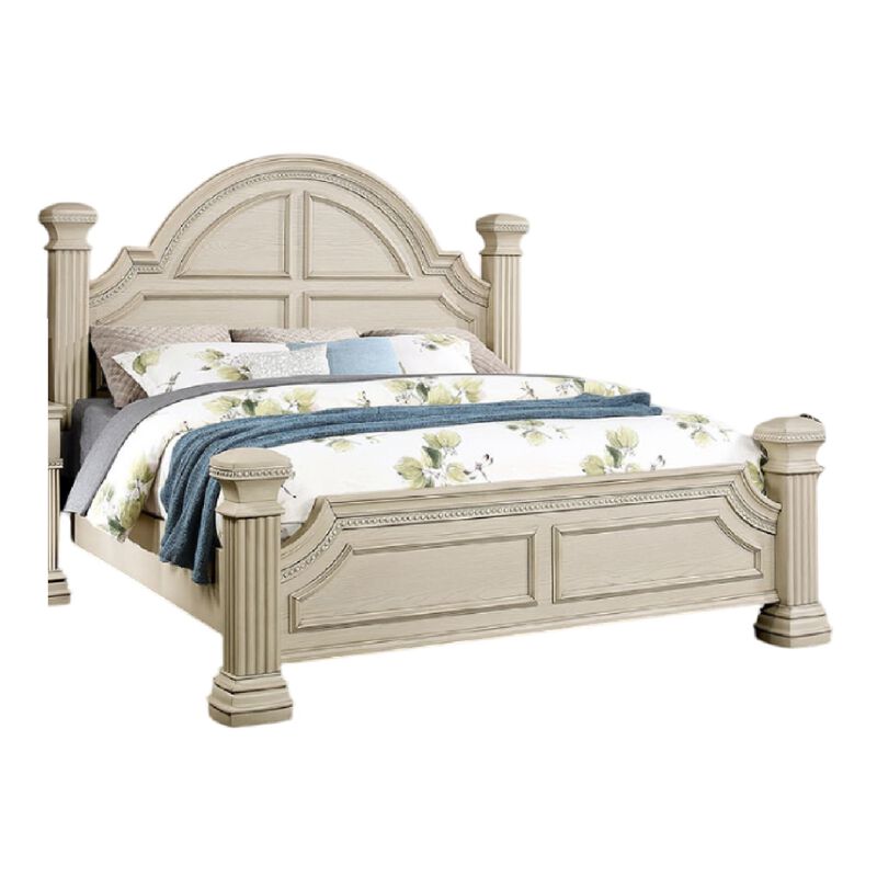 2pc King Bedroom Set, Antique White Wood, Nightstand image number 2