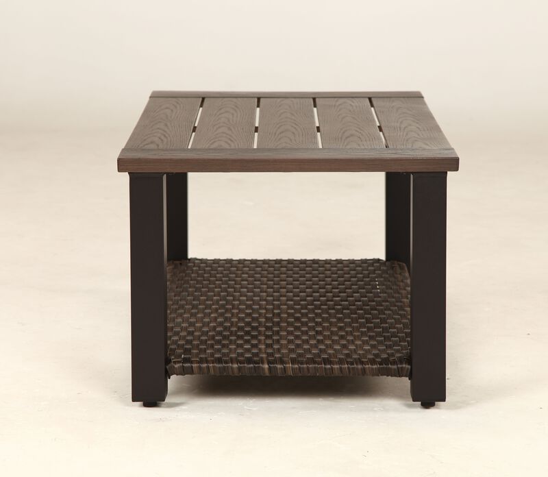 Mondawe Outdoor Coffee Table,Wood Grain Finish,With Storage Space Rust-Resistant Steel Frame Table