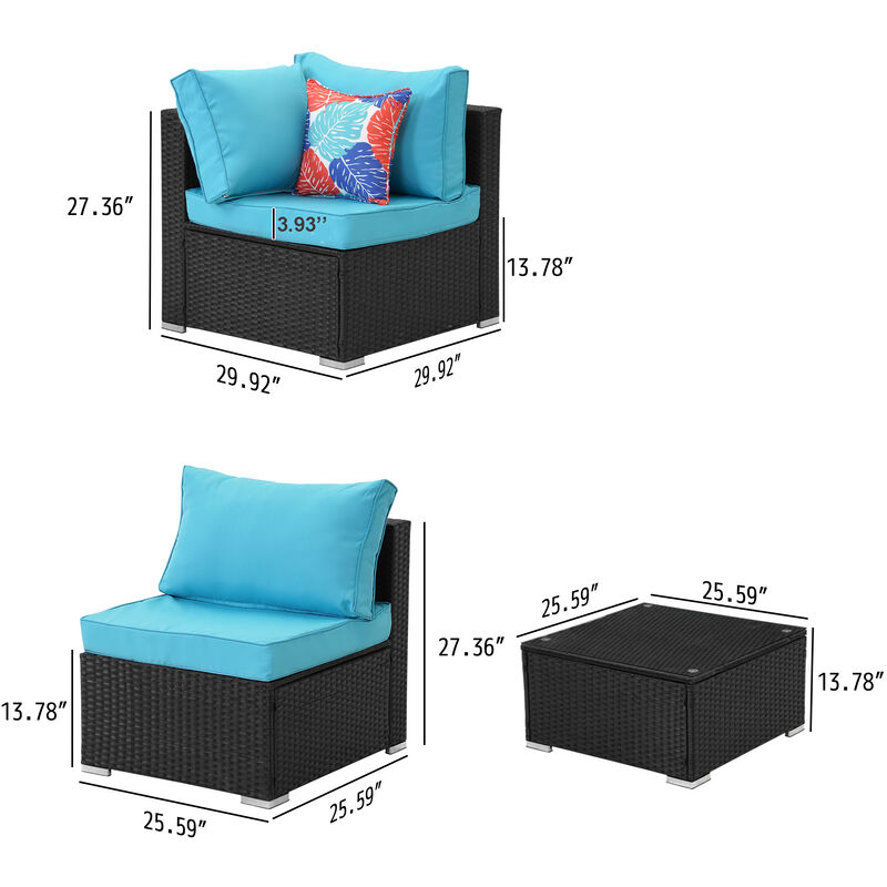 MONDAWE 7 Pieces Outdoor Sectional Set with Cushion,  All Weather PE Patio Ratten Sofa Set with Tempered Glass Desktop
