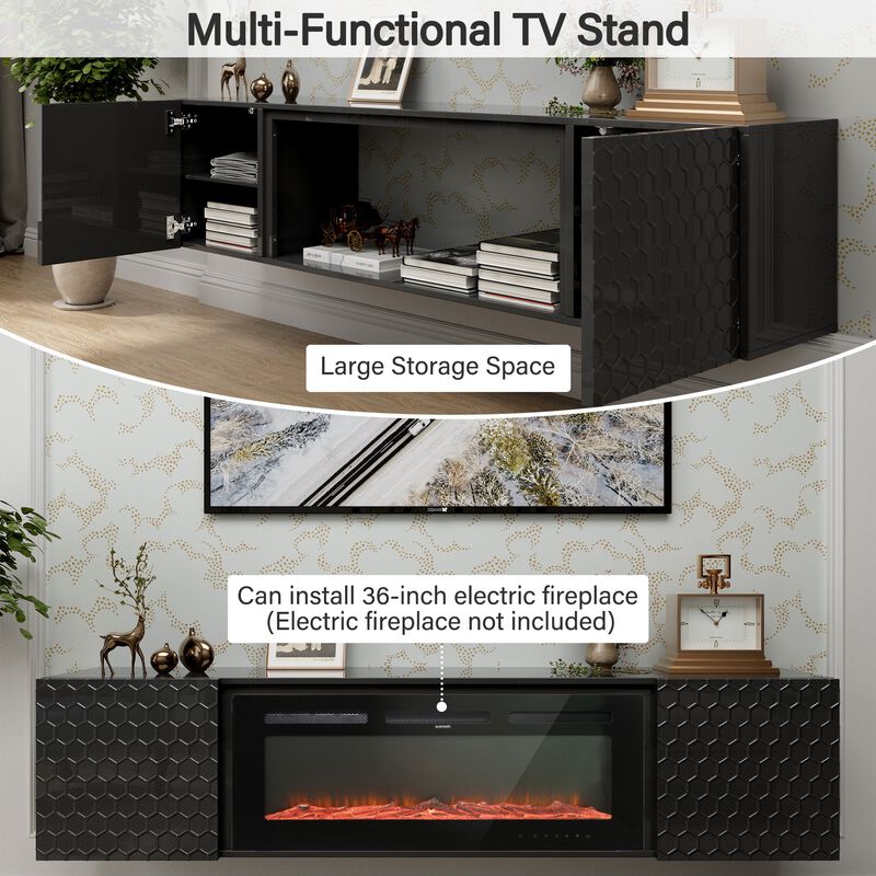 Mondawe 80 Inch Wall Mounted TV Cabinet, Media TV Station With Large Storage Space