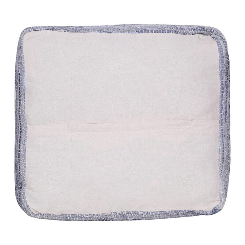 Hivvago 18 Inch Blue Cotton Cube Striped Pouf Ottoman