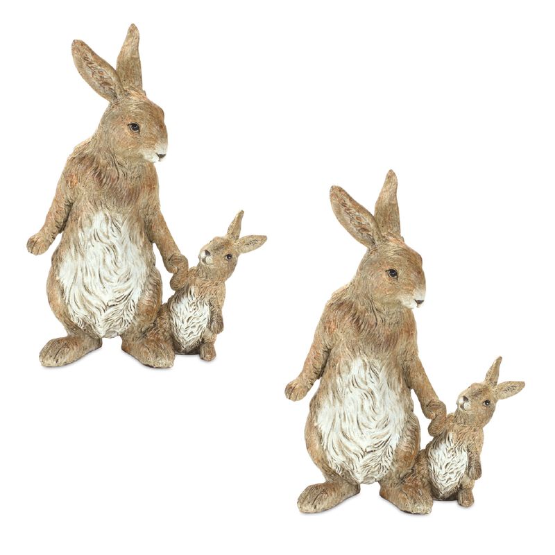 Rabbit with Bunny Statues (Set of 2) in Resin &ndash; Adorable Outdoor Sculptures for Garden Decor image number 0