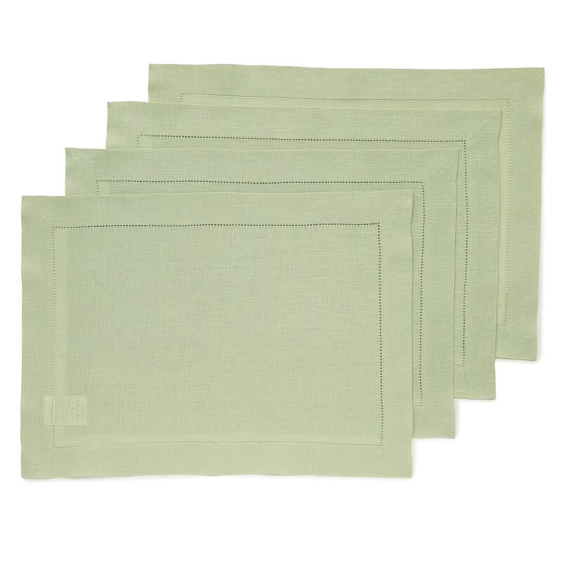 Solino Home Classic Hemstitch 100% Linen Placemats &ndash; Set of 4, 14 x 19 in, Machine Washable, Holiday and Everyday Dining