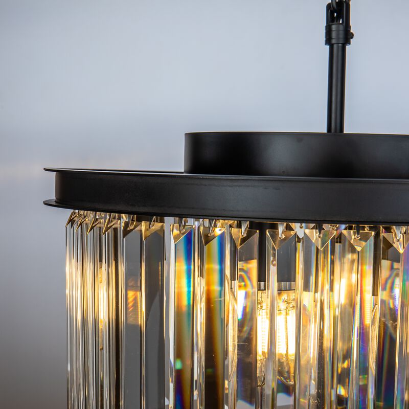 9-Light Modern 20" Matte Black 2-Tier Round Fringe Crystal Chandelier image number 4