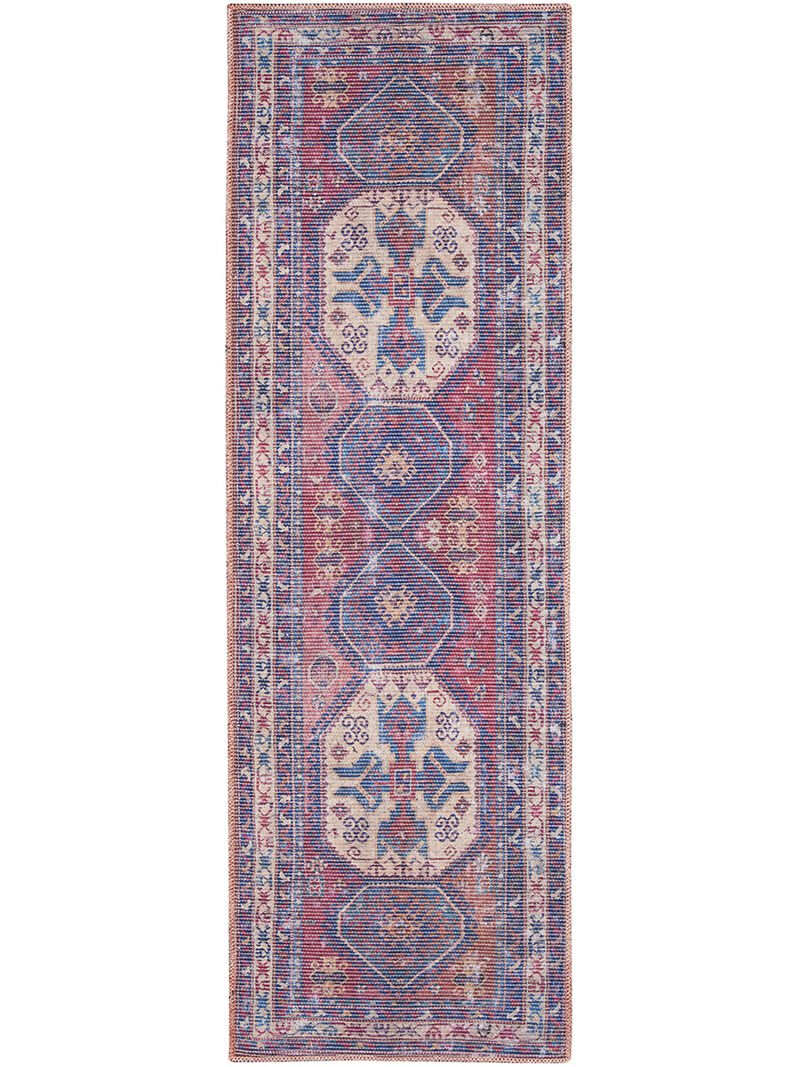 Machine Washable Series 1 SR105 Red/Navy 2' x 6' Rug