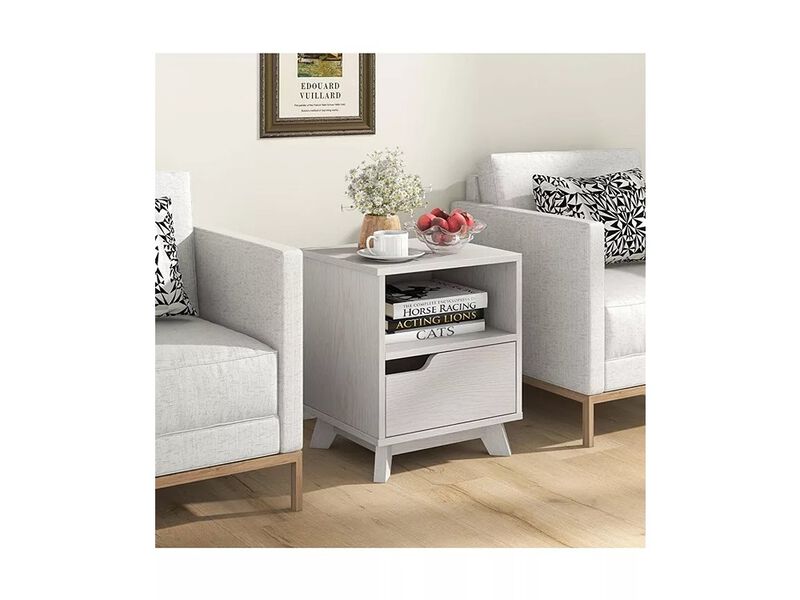 Nightstand Sofa Side End Table with Storage Shelf & Drawer Space-Saving. image number 6
