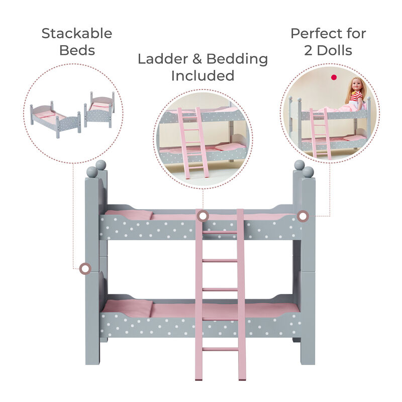 Olivia's Little World Polka Dots Princess Double Bunk Bed for 18" Dolls, Gray image number 2