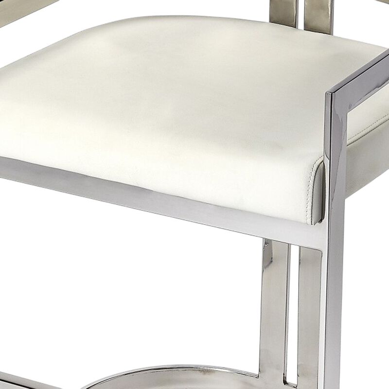 HomeRoots 28" White and Silver Stainless Steel and Iron Low Back Counter Height Bar Chair image number 5