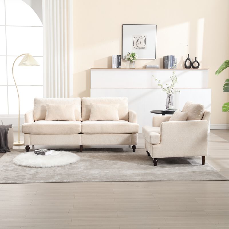 GOODSILO Mid Century Modern Loveseat Sofa with Chenille Upholstery and Solid Wood Frame for Compact Living Spaces image number 4