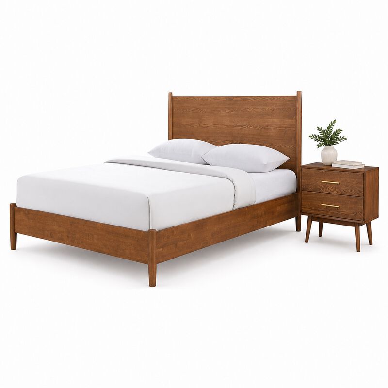 Queen Bedroom Set, Walnut Brown, Nickel Wood, 2 Piece Set with Nightstand image number 0
