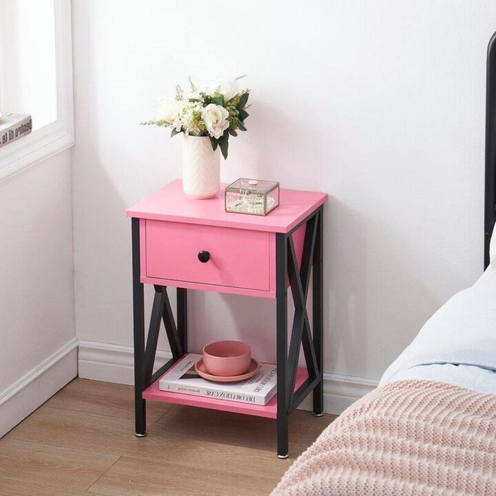 Set of 2 - 1-Drawer Nightstand Bedside Table