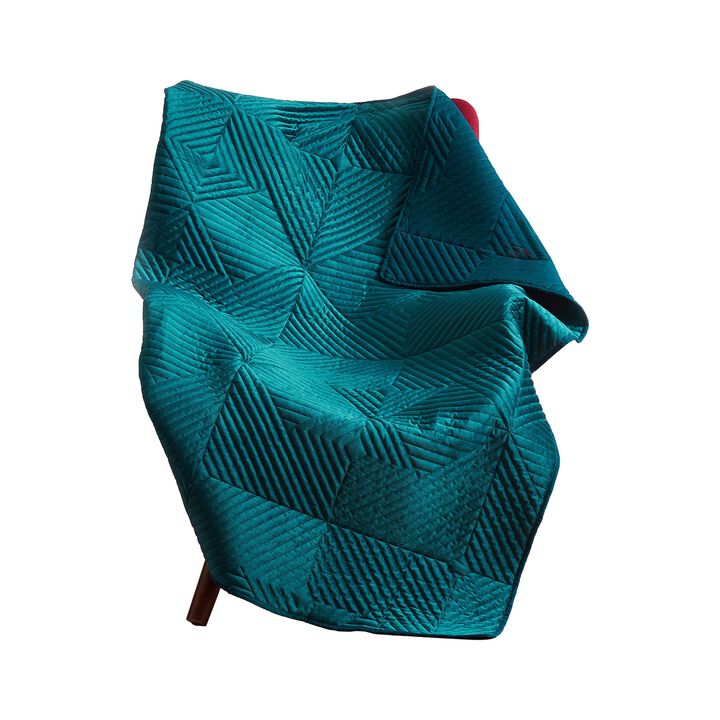 Ahab 60 x 50 Quilted Throw Blanket, Polyester Filling, Teal Dutch Velvet-Benzara