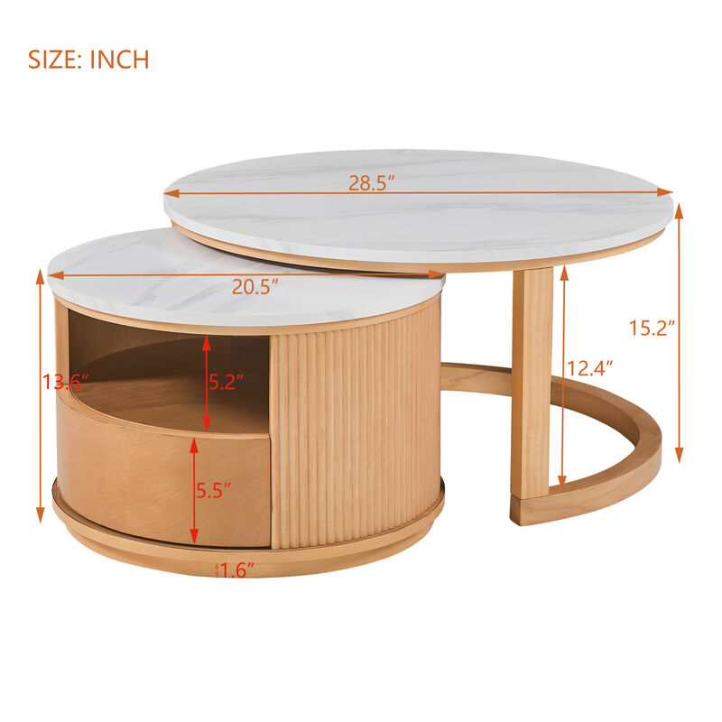 GOODSILO Modern Nesting Coffee Table with Marble Top and Two-Tier Storage image number 2
